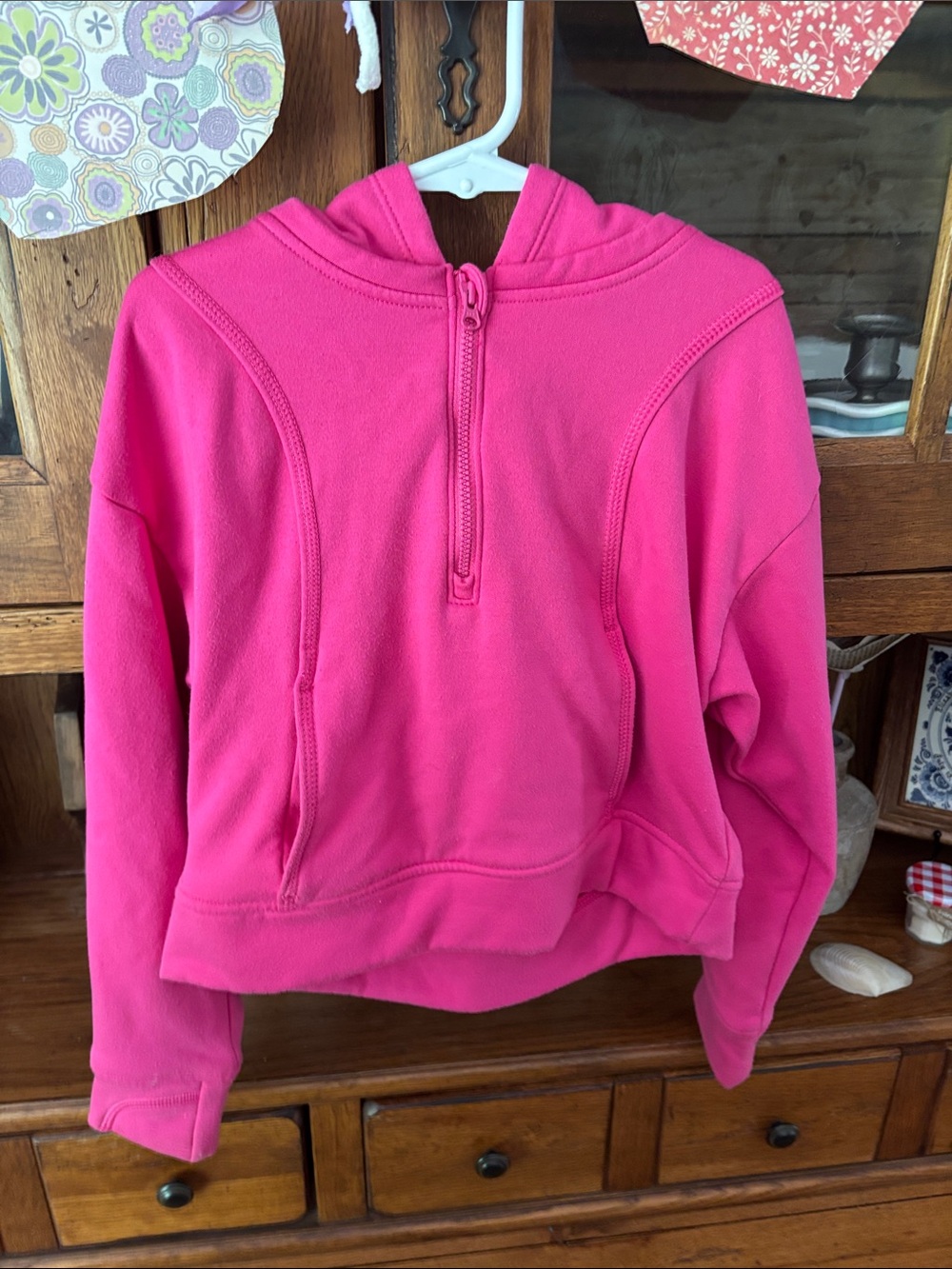 Girls' Bright Pink Hooded Quarter-Zip Pullover Sweatshirt